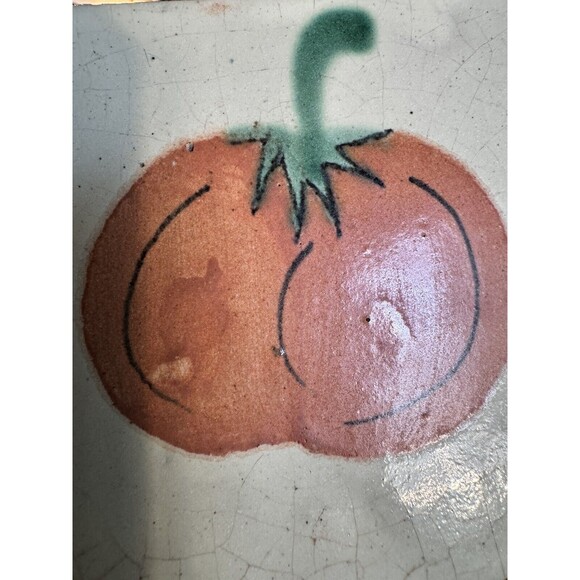 2 antique tile handpainted tiles Pumpkin Pitcher Kitchen Decor 4”x4” - Picture 15 of 15